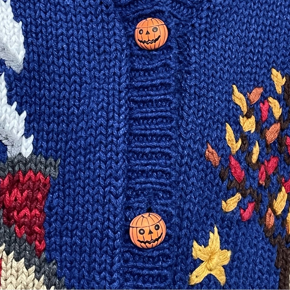 Vintage 90s Kids Hand Embroidered Chunky Halloween Cardigan Sweater Size 10/12 - Picture 4 of 15